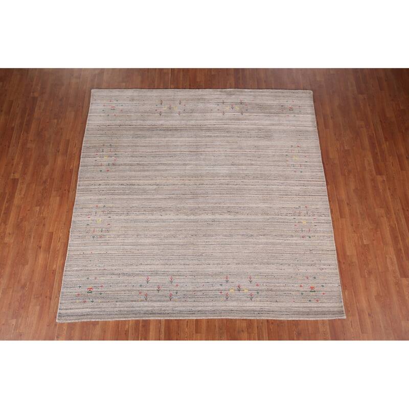 Tribal Striped Gabbeh Square Area Rug Handmade Wool Carpet - 7'10" X 7'11"