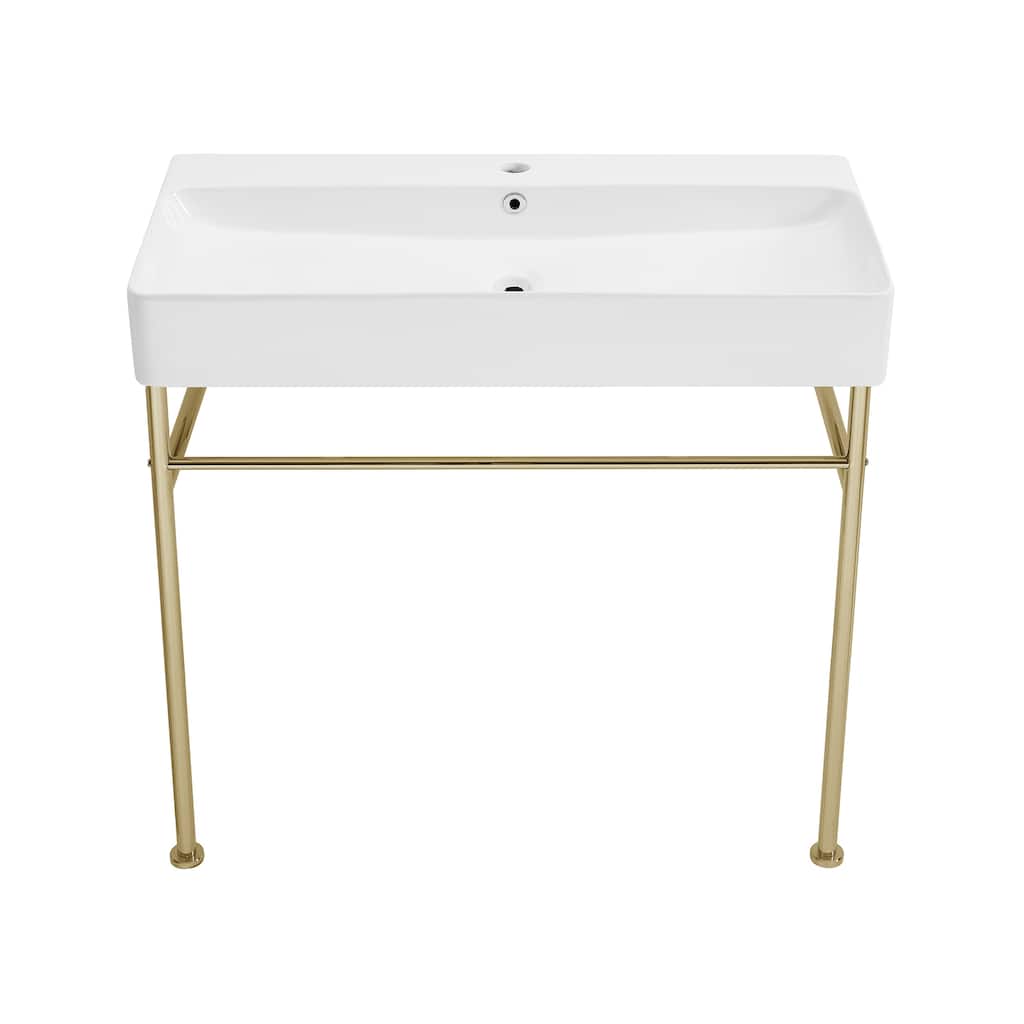 Charme 36 Ceramic Console Sink White Basin Gold Legs - 35.45" x 16.35" 35.45"