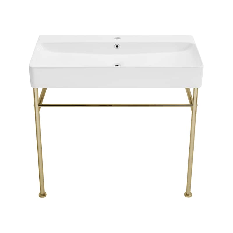 Claire Ceramic Console Sink White Basin Gold Legs