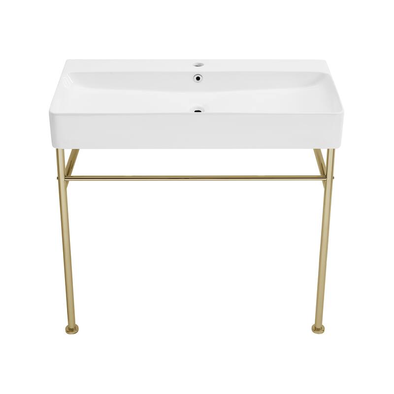 Claire Ceramic Console Sink White Basin Gold Legs