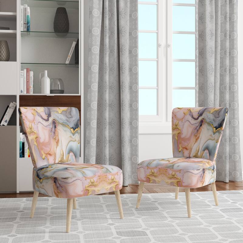 Designart "Segment Layers of Marbled Rock" Upholstered Fractals Accent Chair and Arm Chair - Side Chair - Pink & Gold