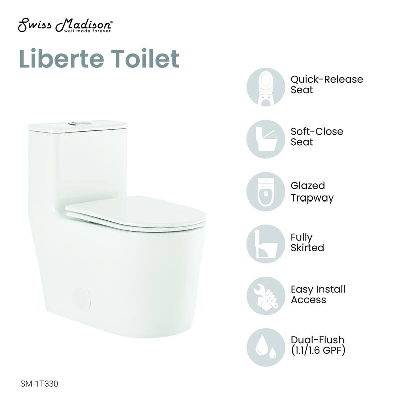 Liberte One-Piece Elongated Toilet Dual-Flush 1.1/1.6 Gpf - N/A