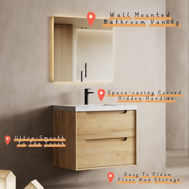Prismis 24" 30" Wall-Mount Premium Bathroom Vanity with Upgraded Top