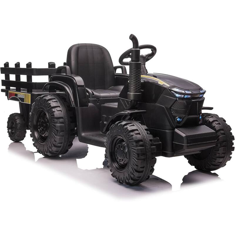 12V Electric Kids Ride On Tractor with Trailer for Boys & Girls Ages 3-6, Red - Black