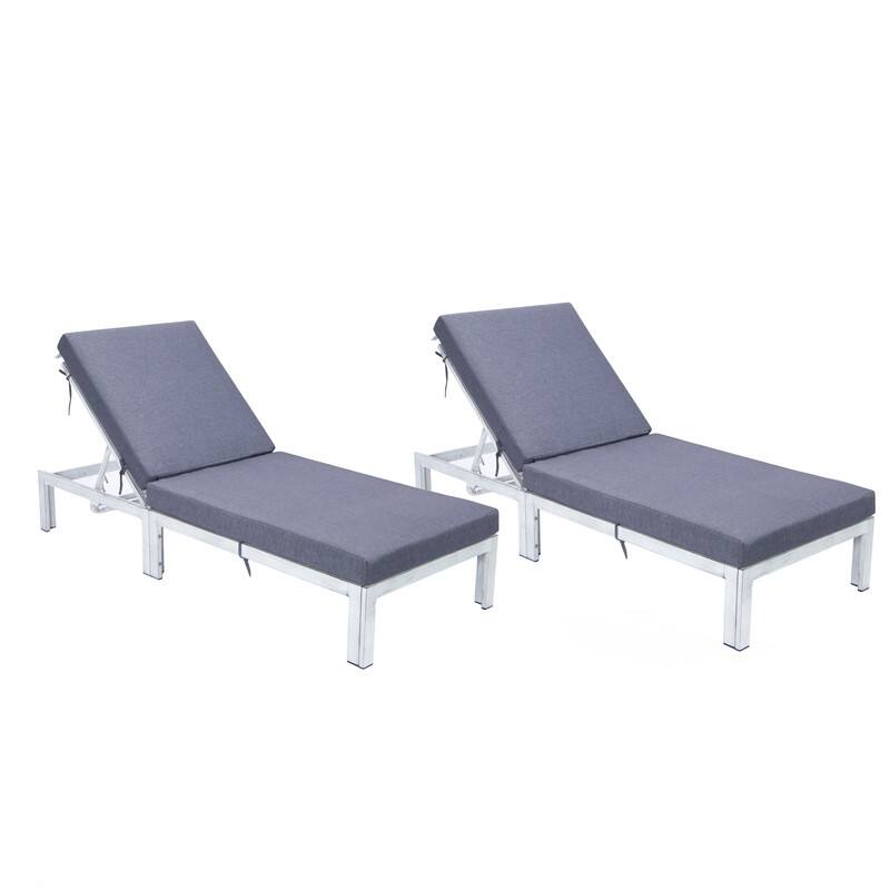 Chelsea Adjustable Chaise Lounge Chair with Weathered Grey Powder-Coated Aluminum Frame and Removable Cushions (Set of 2) - Blue