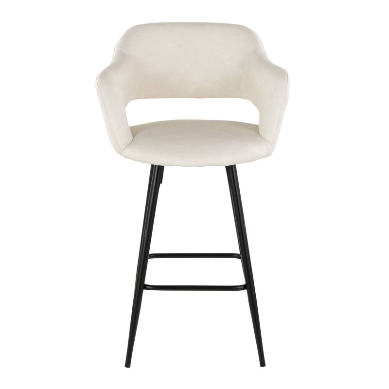 Porch & Den Vallen 26" Fixed-Height Faux Leather Counter Stool with Metal Legs & Square Footrest (Set of 2)
