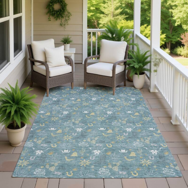 Machine Washable Indoor/ Outdoor Cowboy Ranch Chantille Rug