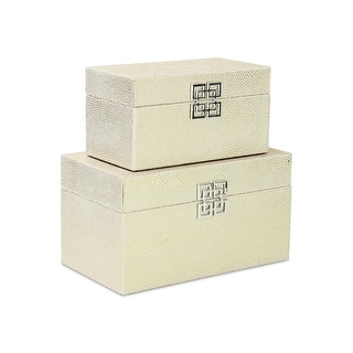 Set of 2 White Gold Rectangular Shagreen Storage Boxes 12" - Bed Bath ...