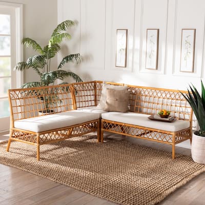 Capella Modern Bohemian Honey Rattan 3-Piece Dining Nook Banquette Set