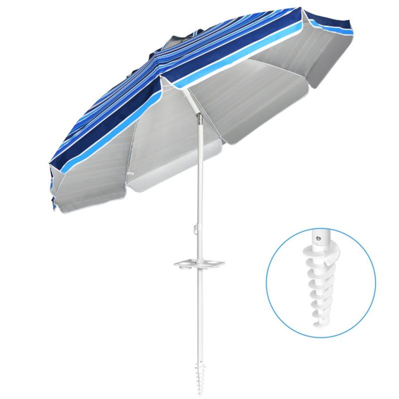 Large 7.2 ft Beach Umbrella with Adjustable Tilt and Sun Protection and Sturdy 8-Rib Frame - 7.2'Dia x 7.2'H