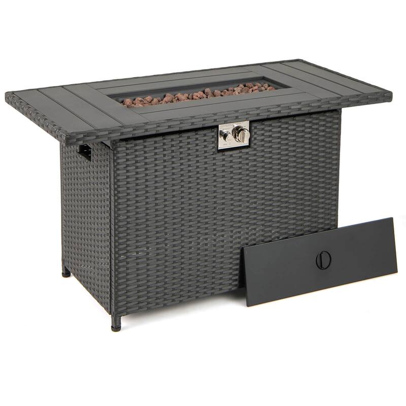 Costway 44.5" Propane Fire Pit Table with Metal Slatted Tabletop & - See Details - Black