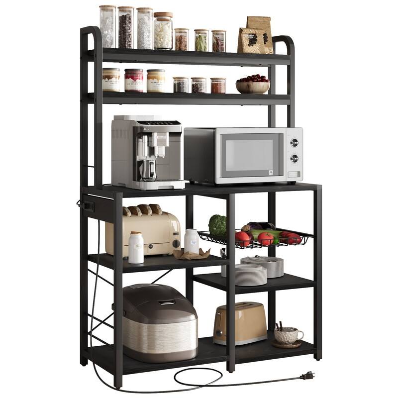 Bakers Rack with Power Outlet - Black
