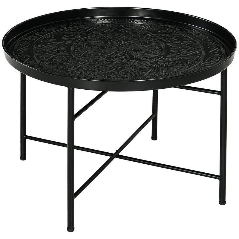 HOMCOM 24" Round Coffee Table with Hammered Tray Top, Vintage Metal Center Table for Living Room, Bedroom, Side Table