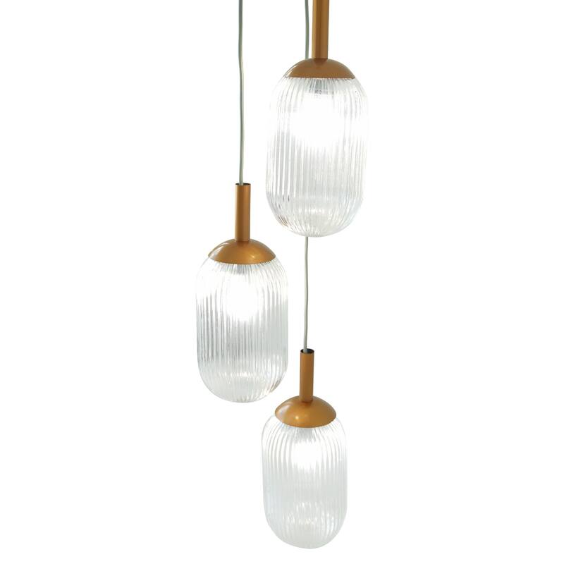 Flora Gold Triple Pendant Light with Ribbed Glass