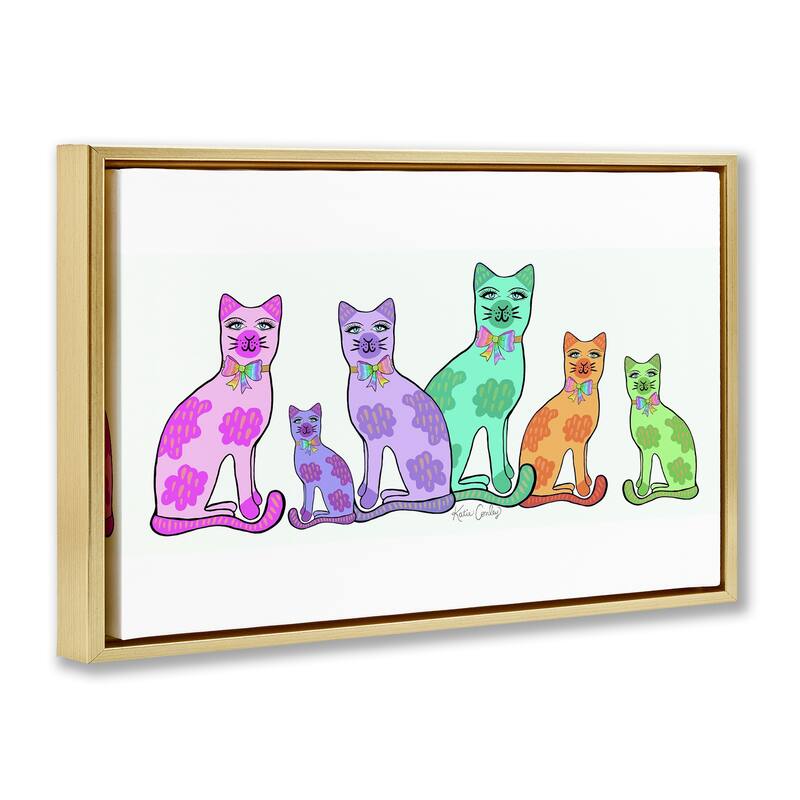 Stupell Funky Whimsical Cats Framed Floater Canvas Wall Art Design By Katie Conley