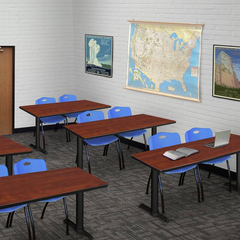 48" x 24" Training Table- Cherry & 2 'M' Stack Chairs- Blue