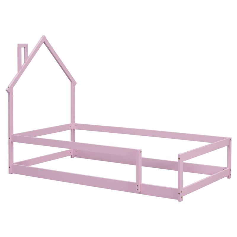 Twin Size Wood bed with House-shaped Headboard