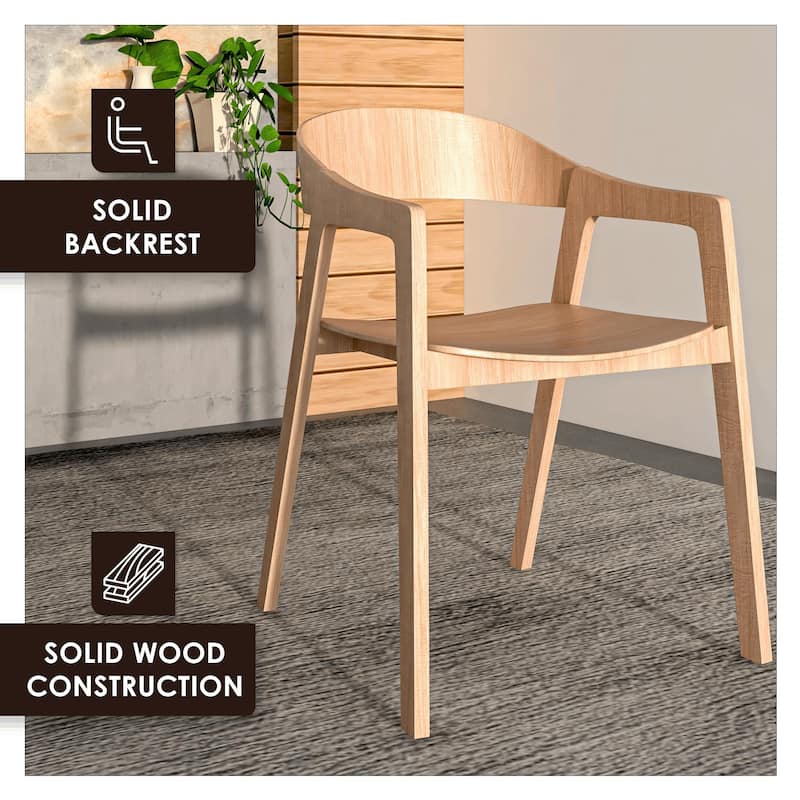 Dining Chair in Oak Wood with Open Back Design and Armrests Set of 2 Rivo Series