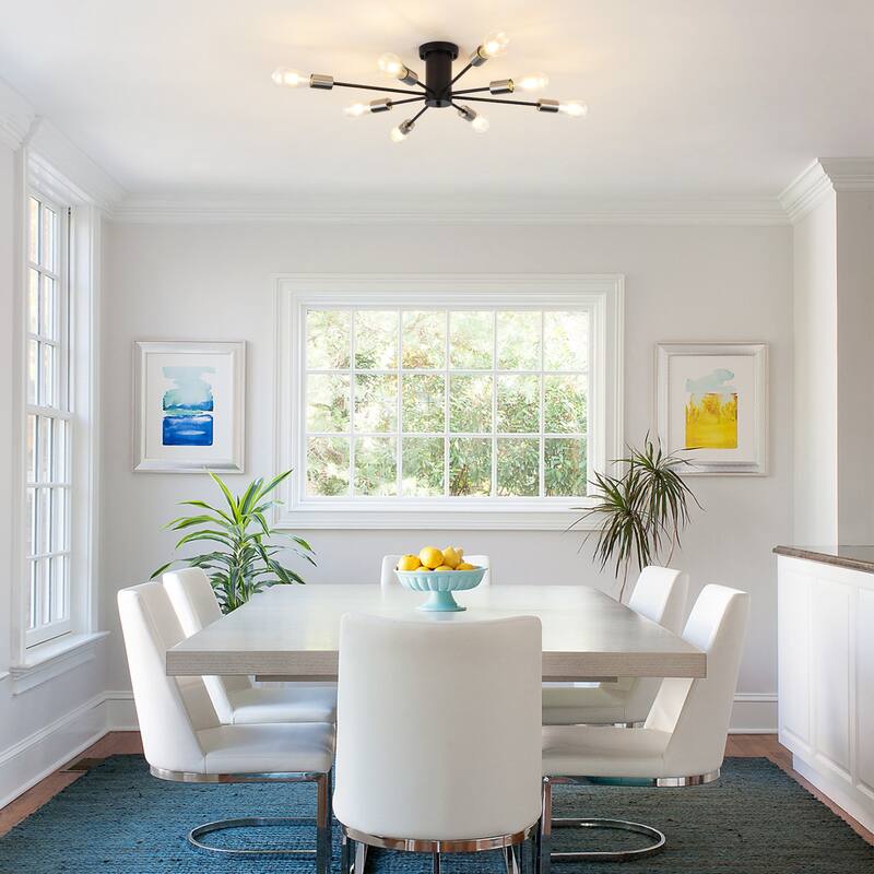 8-Light Modern Semi Flush Mount Sputnik Ceiling Light for Kitchen Bedroom Dining Room