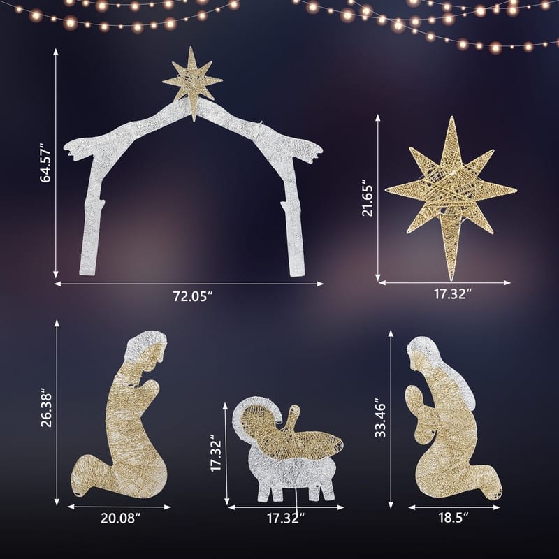 6ft Brown Roof LED Lights Nativity Scene Garden Jesus Decoration