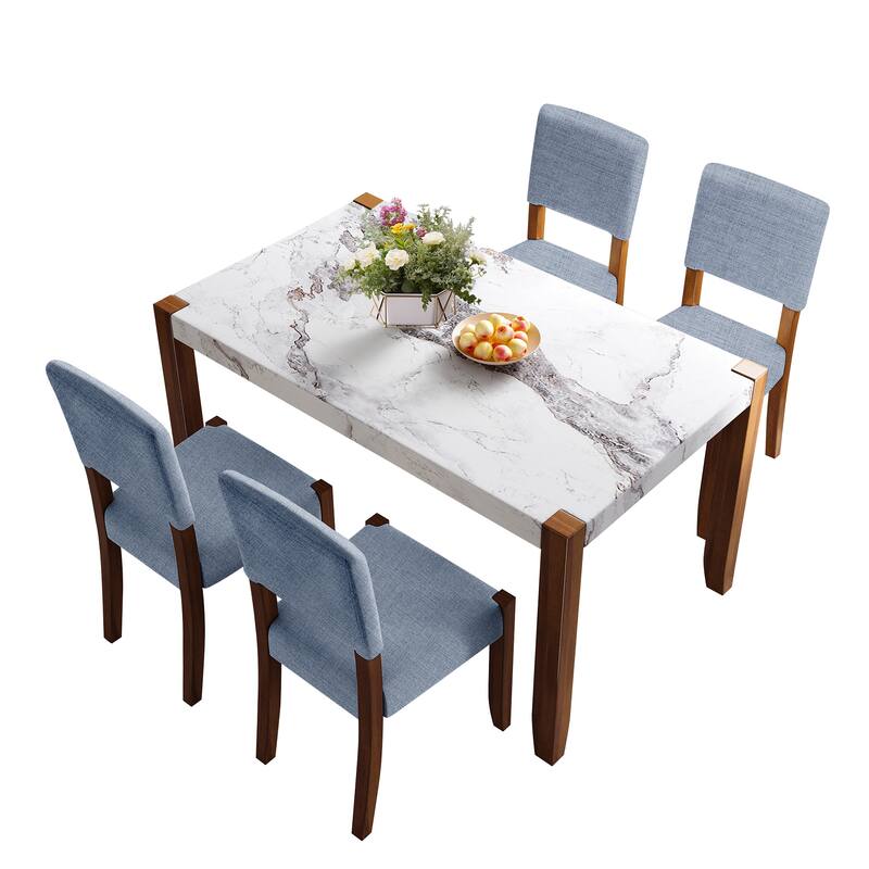 Roomfitters 5-Piece Dining Table Set for 4, Faux Marble Kitchen Table with Upholstered Chairs, Dining Room Furniture Set