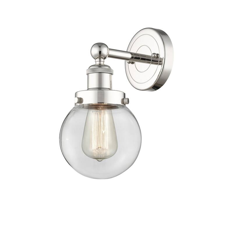 Innovations Lighting 616-1W-10-7 Beacon Sconce Beacon 10" Tall Wall - Polished Nickel / Clear