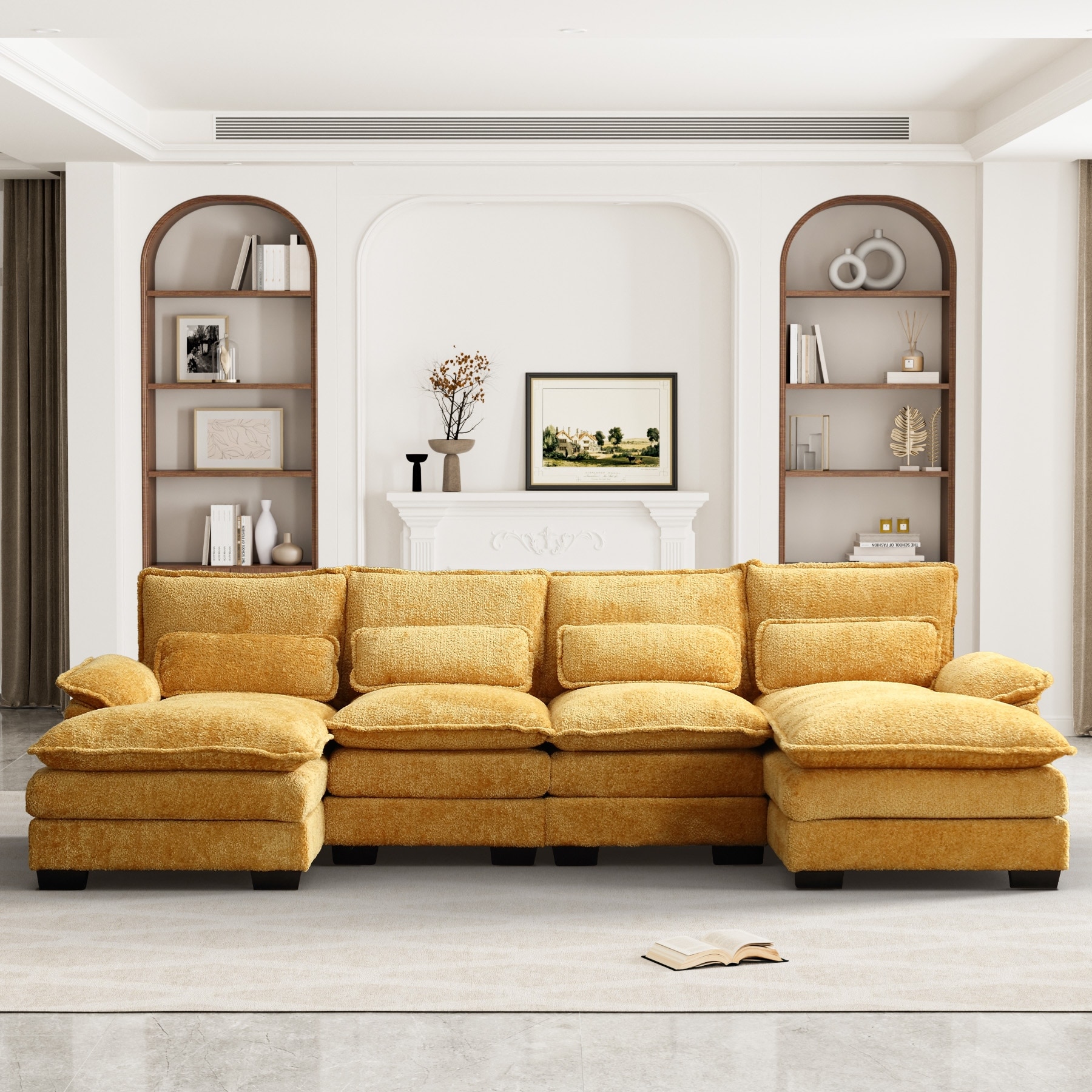 Ouyessir Large Chenille Fabric U shaped Sectional Sofa with Cushions Grey