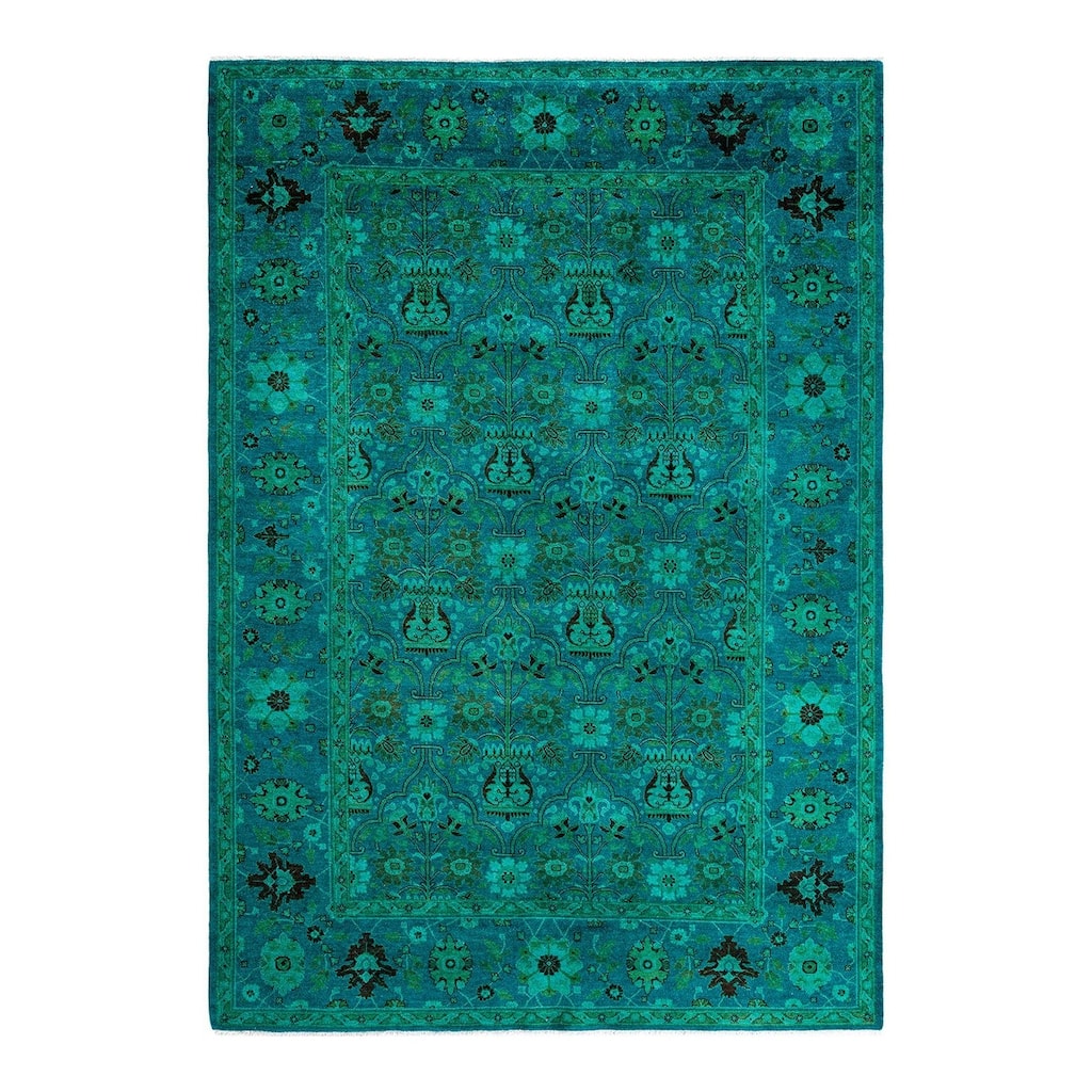 Overdyed, One-of-a-Kind Hand-Knotted Area Rug - Blue - 6' 1" x 9' 0"