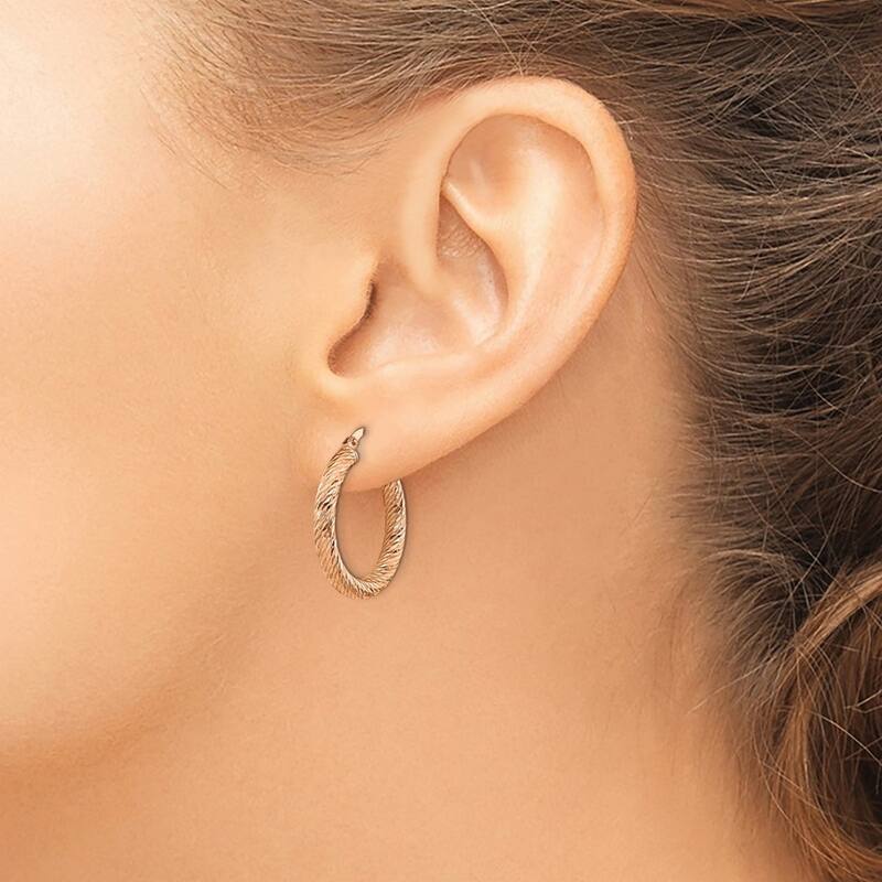 Curata 14k Rose Gold Sparkle Cut Round Hoop Earrings - 22.5x21.5mm