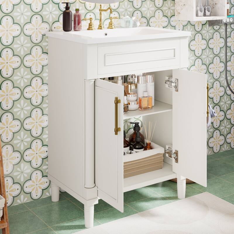 Roomfitters 24 Inch Bathroom Vanity with Ceramic Sink, Storage Cabinet with 2 Doors, Small Single Vanity