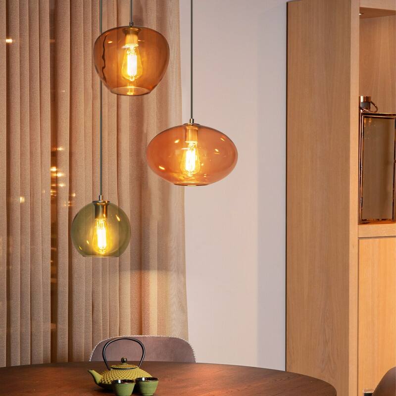 3-Light Modern Vintage Cluster White Pendant Light with Colored Glass Globe Shades - 23.62 in. W x 23.62 in. D