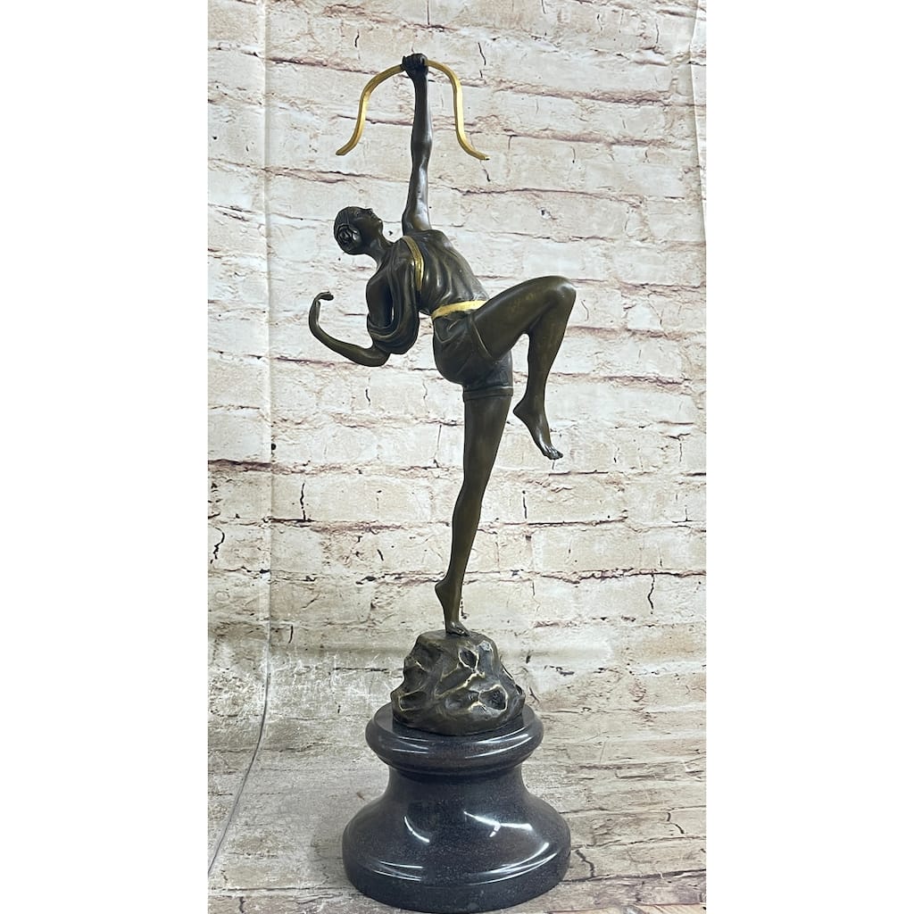 Artemis Diana The Huntress As An Archer Art Deco Bronze Sculpture Statue Marble Base