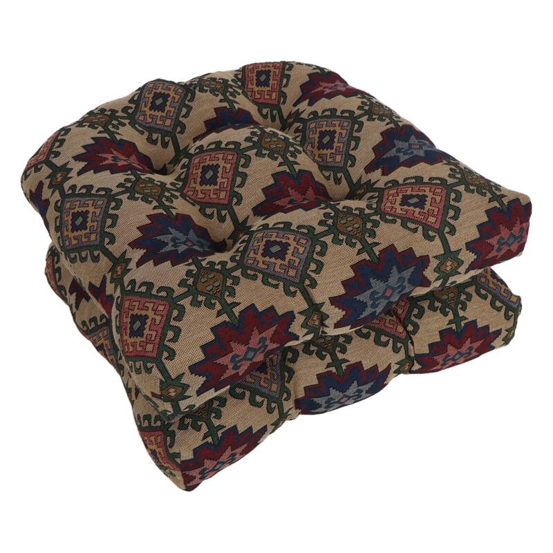 19-inch Rounded Back Tapestry Chair Cushion (Multiple Patterns, Set of 1,2, or 4) - 19 x 19 - Palomino - Set of 2