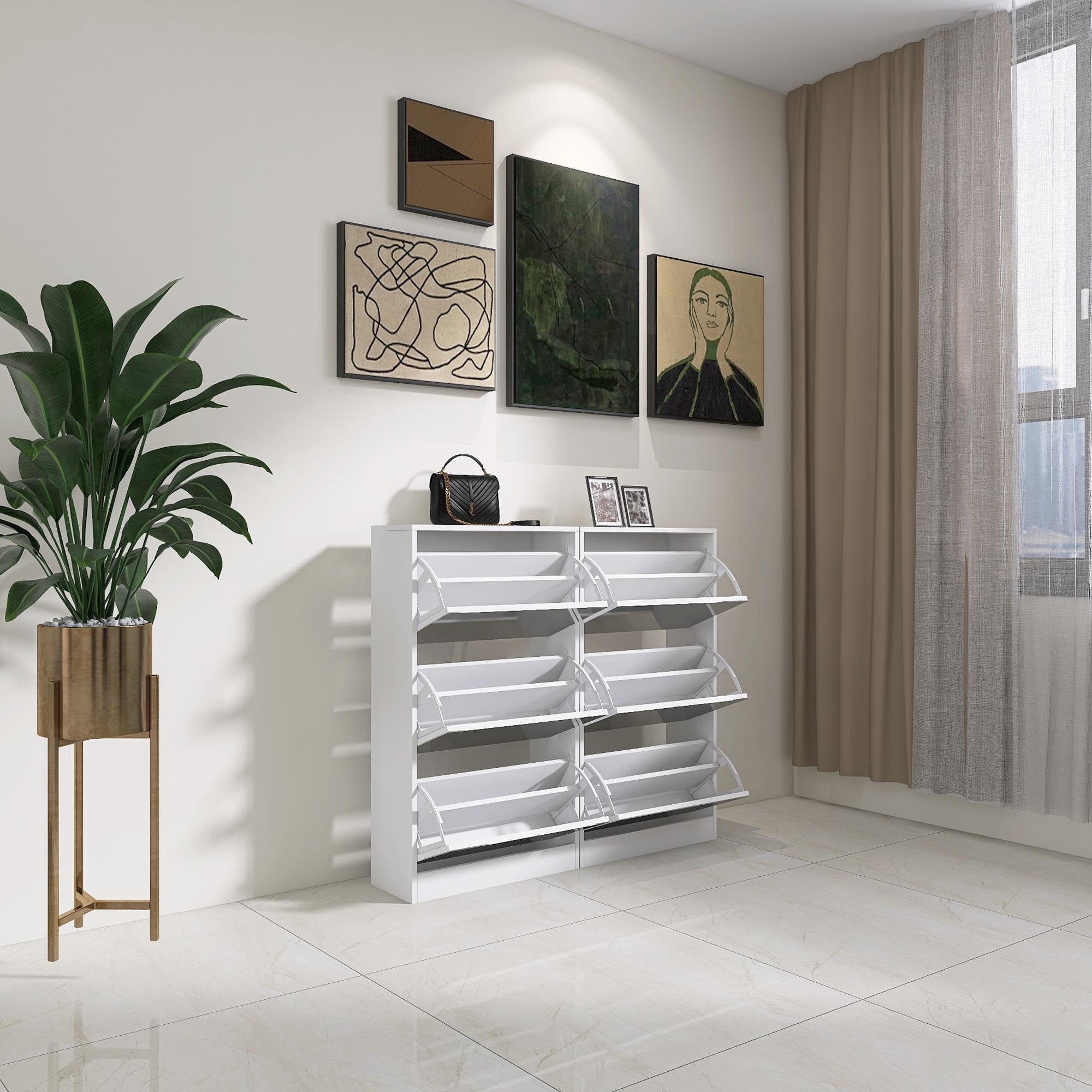 2 Tiers 3 Tier Narrow Shoe Storage Cabinet with Mirror Bed