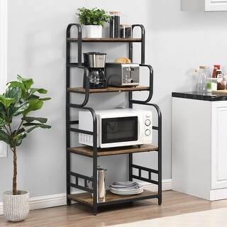 17 Stories 4-Tier Kitchen Bakers Rack With Storage Cabinet And Hutch, Microwave Oven Stand Coffee Bar Cabinet