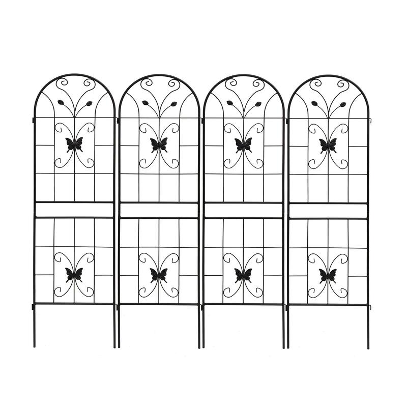 2 Pack Metal Garden Trellis Rustproof Trellis for Climbing Plants Outdoor Flower Support Dragonfly Deco Black