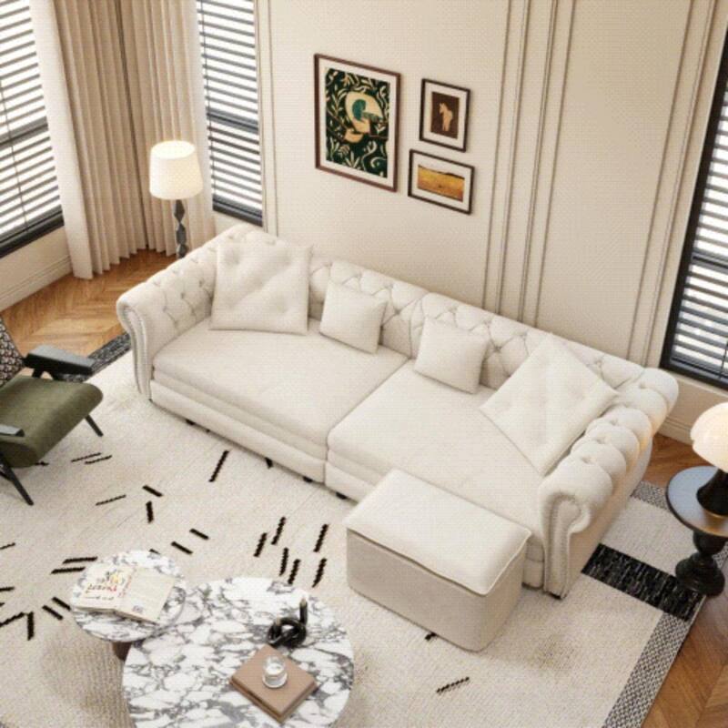 3-in-1 Pull-Out Convertible Sleeper Sofa Bed with Movable Ottoman