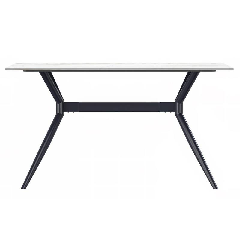 Elega Modern Contemporary Rectangular Glass/Sintered Stone Dining Table with Black Stainless Steel Base for Dining Room/Kitchen