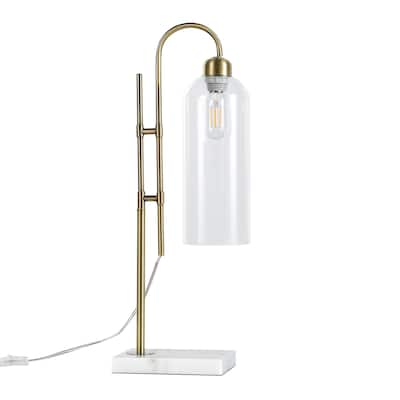 Oro Gold Table Lamp - Brushed Gold Curved Design and Marbled Base - Clear Shade