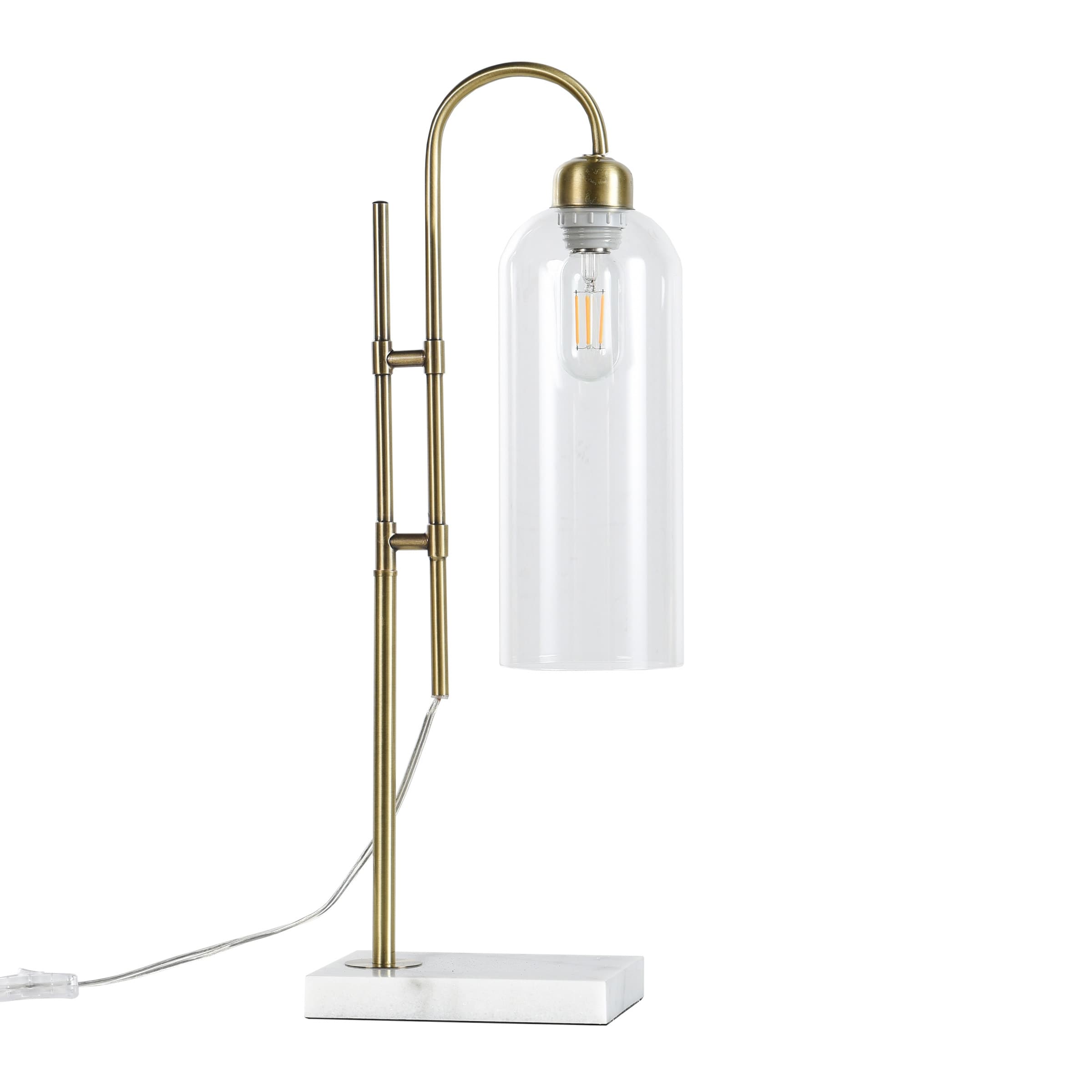 Oro Gold Table Lamp - Brushed Gold Curved Design and Marbled Base - Clear Shade