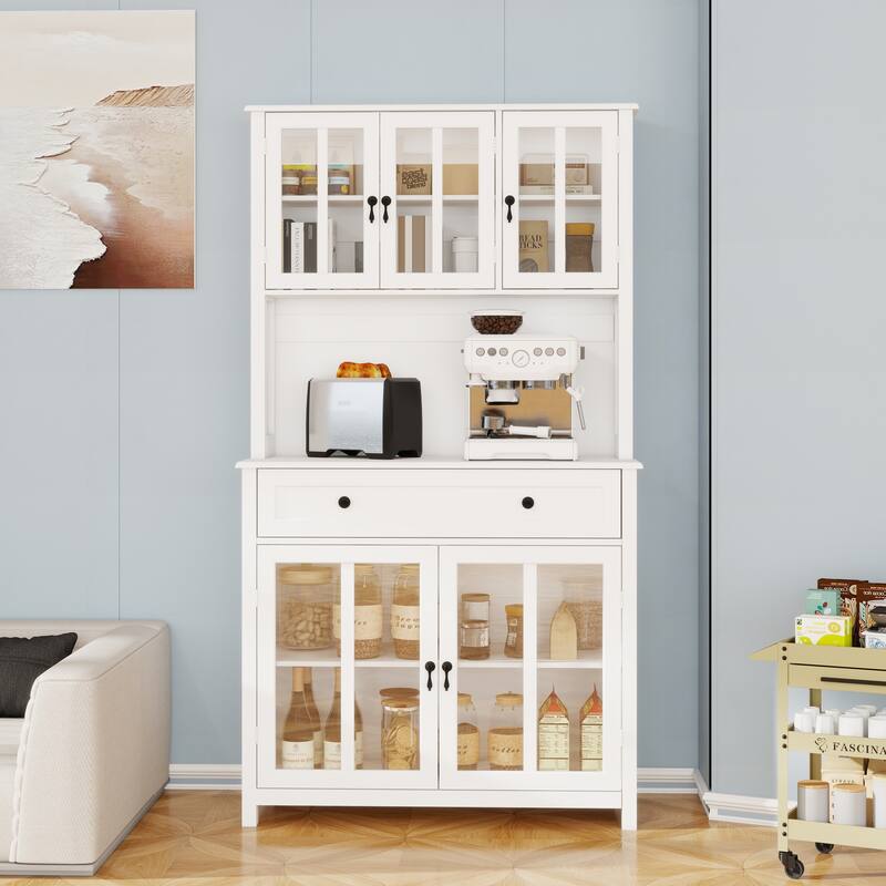 Pantry Cabinet with Adjustable Shelves and 5 glass Doors
