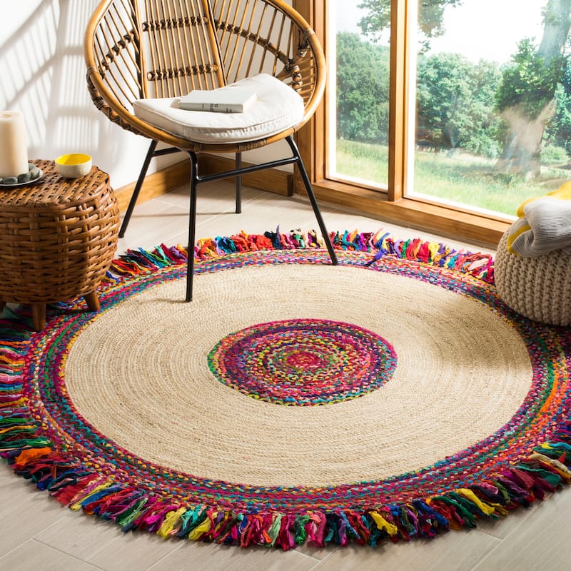 SAFAVIEH Handmade Cape Cod Telli Coastal Jute Rug with - 6' Round - Ivory/Red