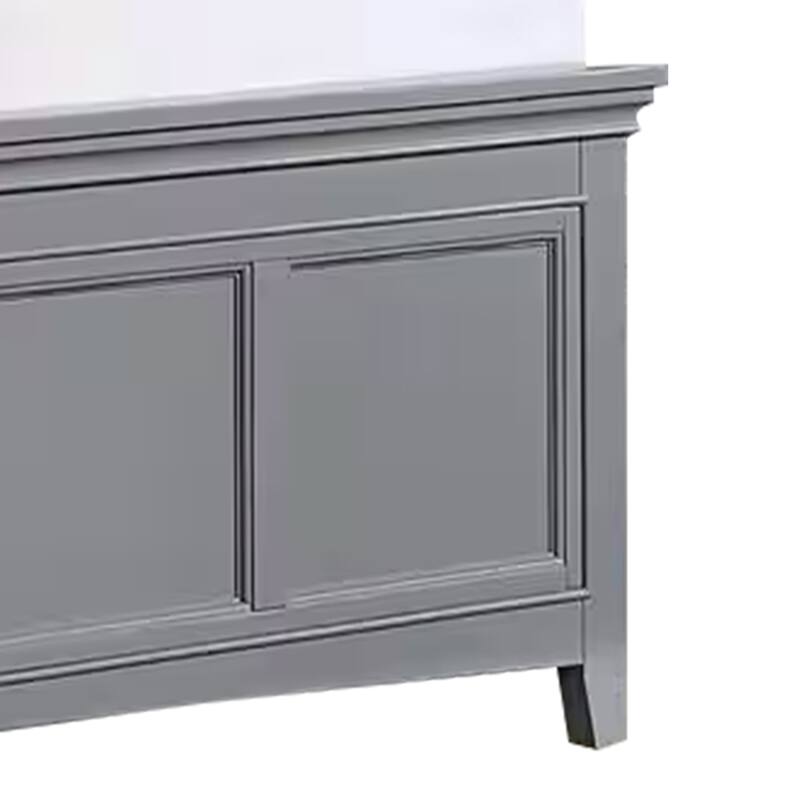 Lile Full Bed with Crown Moulding, Storage Drawers, Gray Solid Wood