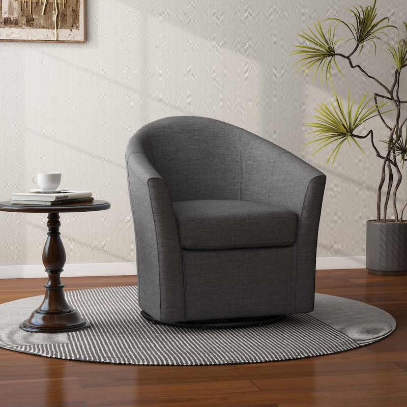 Linen Armchair Swivel Barrel Accent Chairs for Living Room