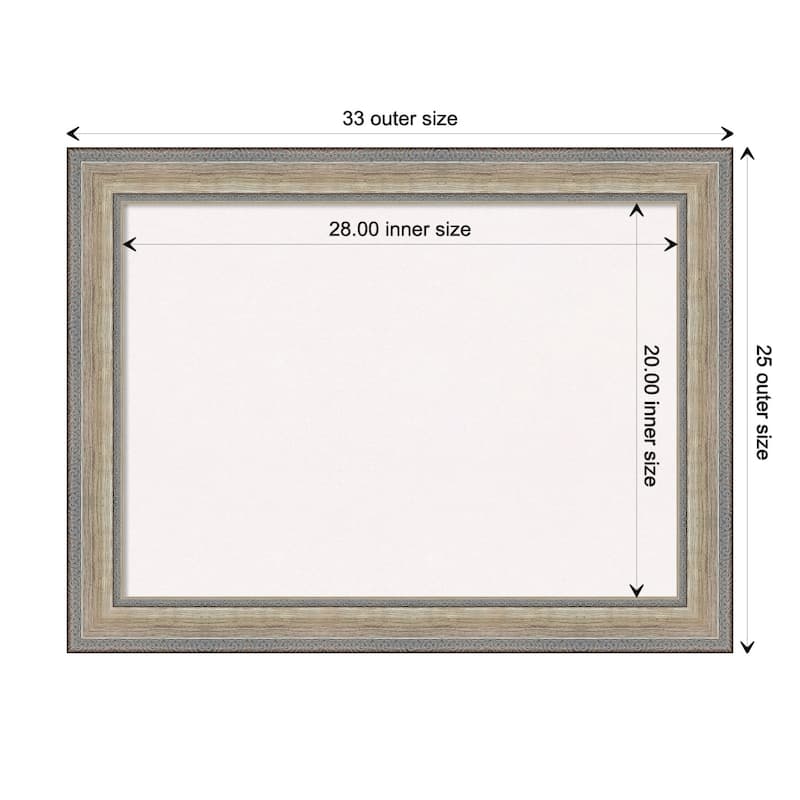 Fleur Champagne Silver Wood Framed White Corkboard Bulletin Board - Board Size 28x20