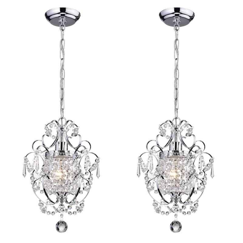 Chrome Finish 1-Light Glam Mini Pendant with Crystal - 2-PACK