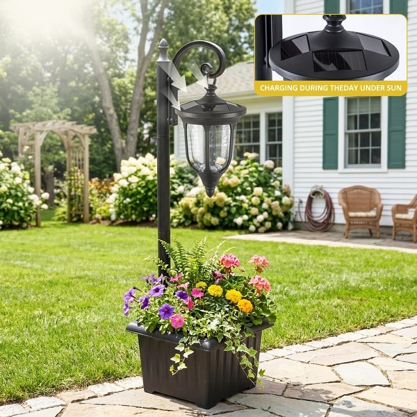 C Cattleya Integrated LED Solar Outdoor Post Light with Planter