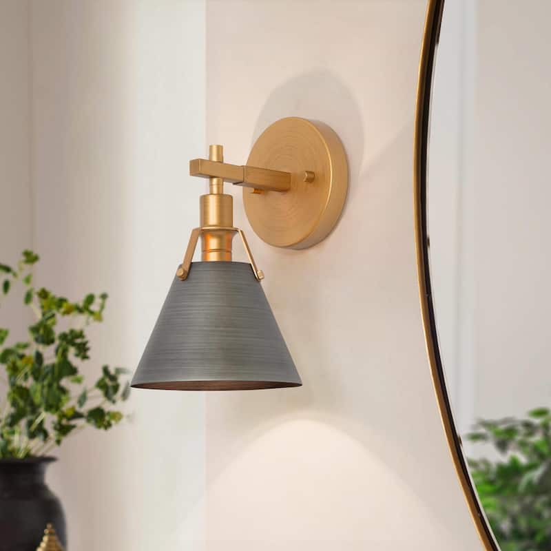 Modern 1-Light Brushed Gold Armed Wall Sconces Bathroom Vanity Light for Bedroom Hallway Staircase - D 7.5" x H 10"