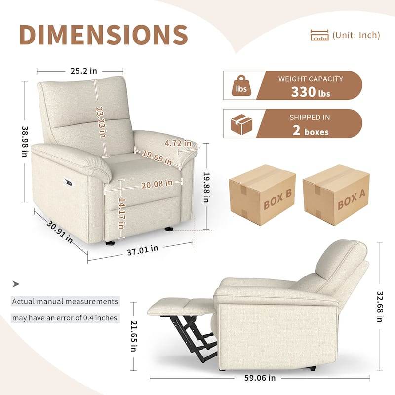 GDFStudio - Zero Wall Snowflake Velvet Power Recliner with USB Type-C