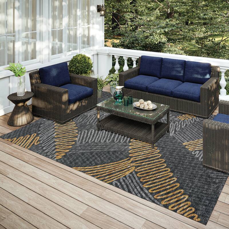 Indoor/ Outdoor Addison Yuma Modern Palm Leaf Washable Area Rug - 5' x 7'6" - Gray